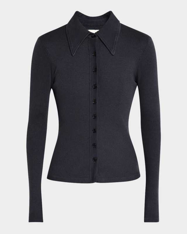 Gila Long-Sleeve Rib Polo Top